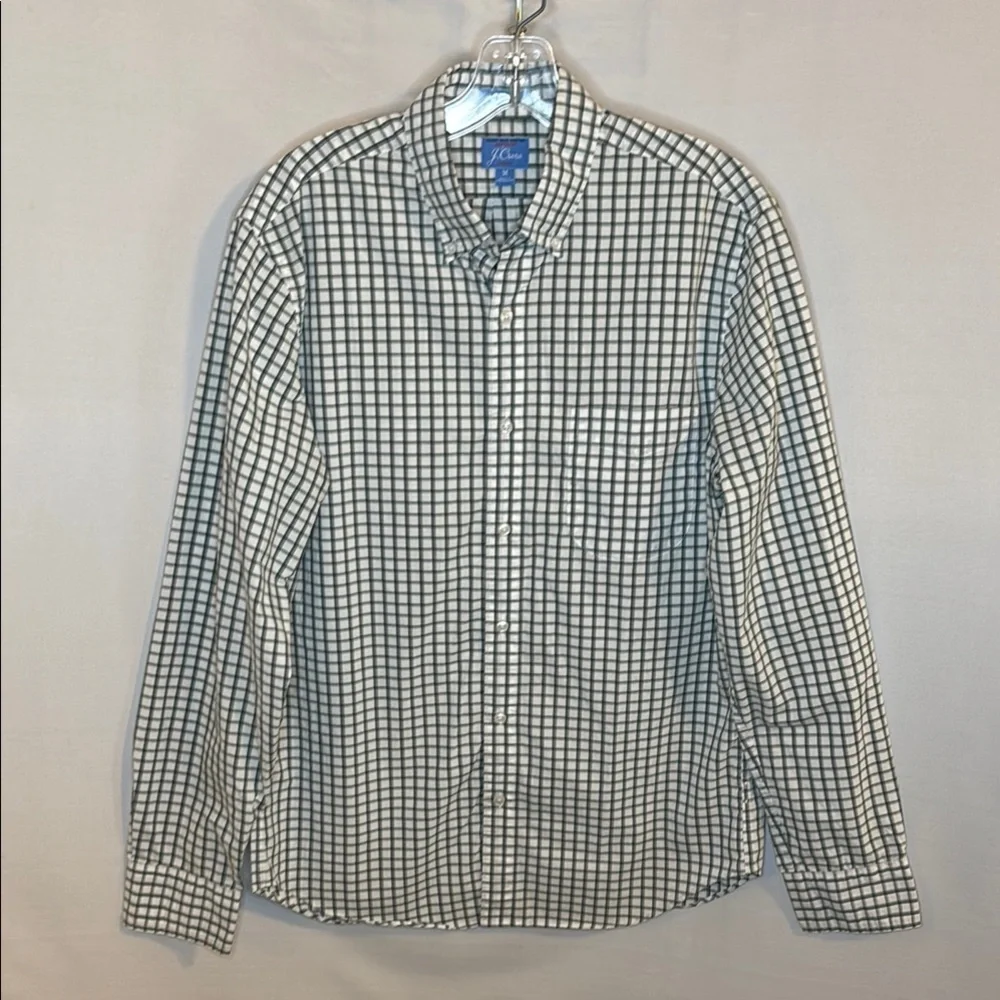 J. Crew Secret Wash Button Down Check Shirt White Green Men's Medium Slim